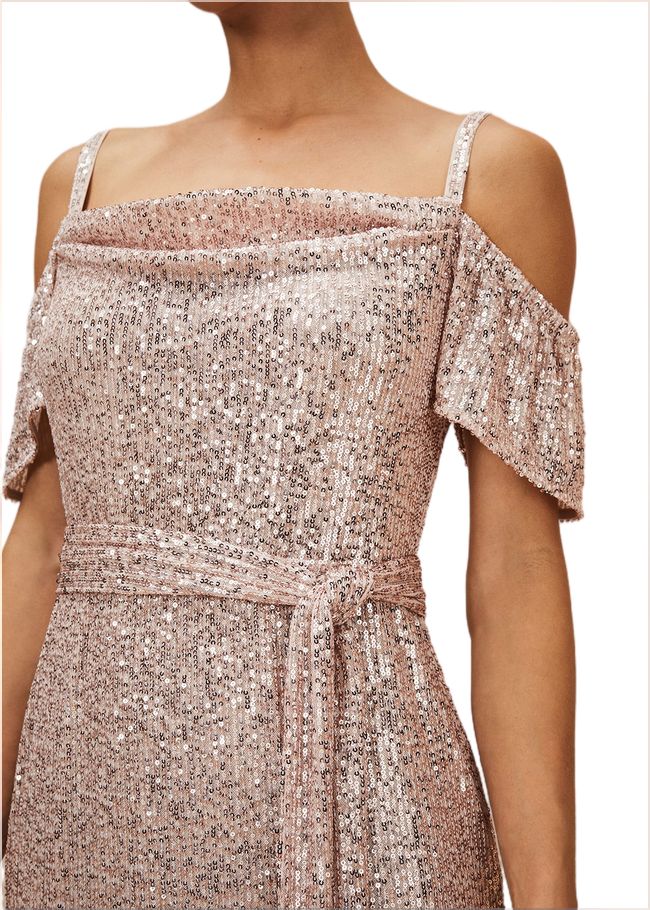  Poppy Off The Shoulder Sequin Dress Rose Gold 221385413