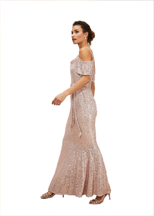  Poppy Off The Shoulder Sequin Dress Rose Gold 221385413