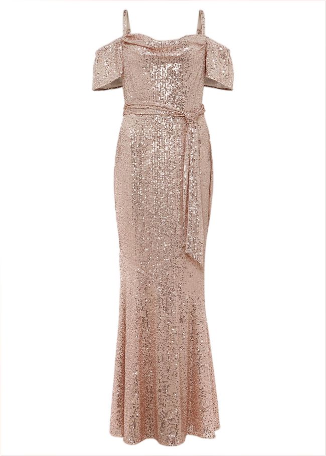  Poppy Off The Shoulder Sequin Dress Rose Gold 221385413