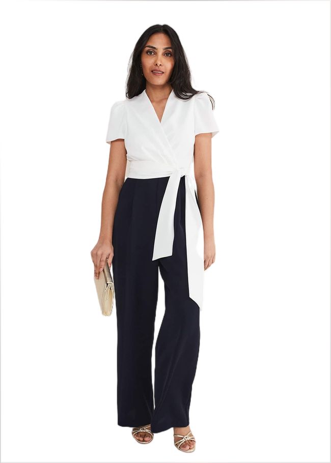  Petite Eloise Wide Leg Jumpsuit Ivory/Navy 221399398