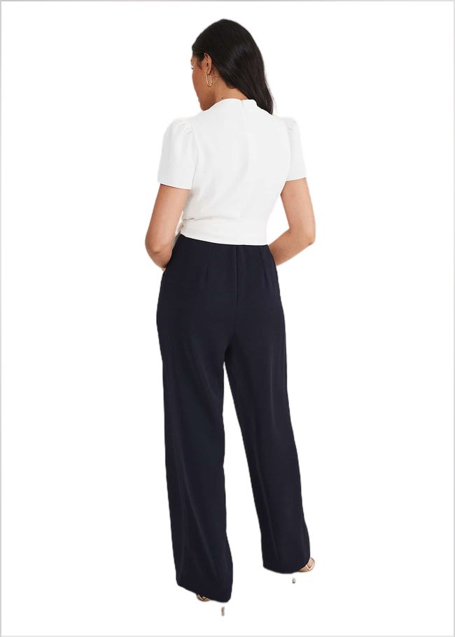  Petite Eloise Wide Leg Jumpsuit Ivory/Navy 221399398