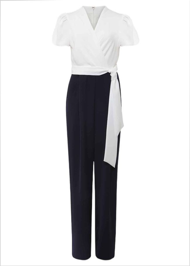  Petite Eloise Wide Leg Jumpsuit Ivory/Navy 221399398