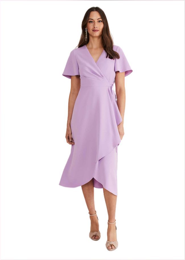  Julissa Ruffle Wrap Midi Dress Crocus 221400724