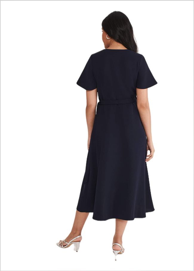  Petite Julissa Ruffle Wrap Midi Dress Navy 221401351