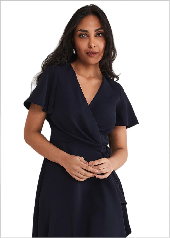  Petite Julissa Ruffle Wrap Midi Dress Navy 221401351