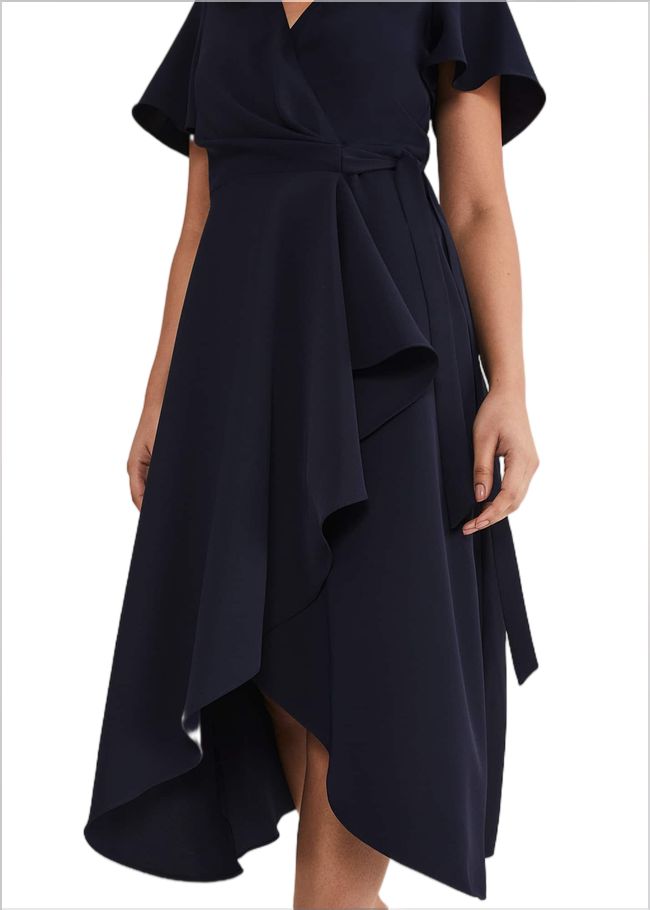  Petite Julissa Ruffle Wrap Midi Dress Navy 221401351