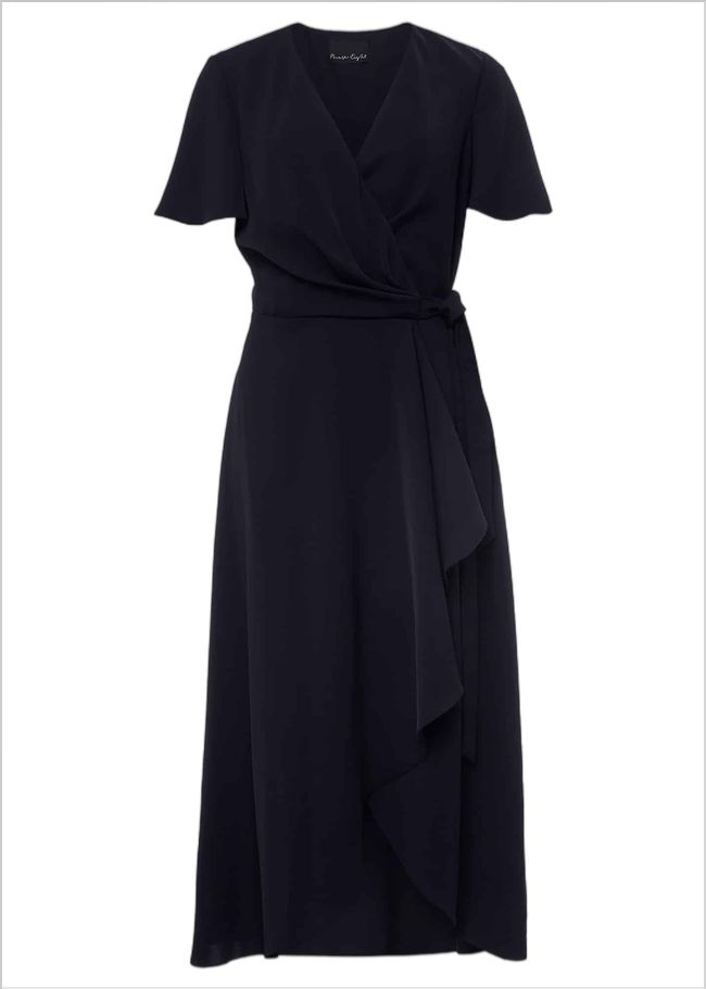  Petite Julissa Ruffle Wrap Midi Dress Navy 221401351