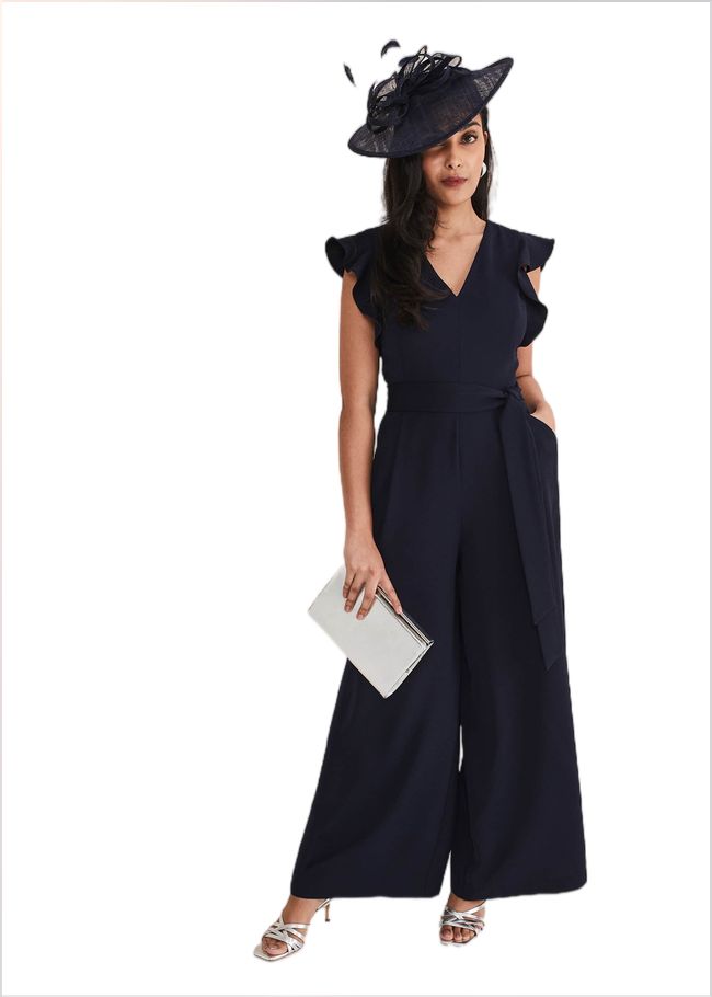  Petite Kallie V Neck Frill Jumpsuit Navy 221409351