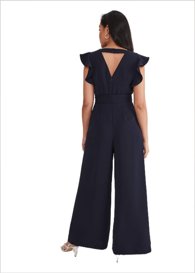  Petite Kallie V Neck Frill Jumpsuit Navy 221409351