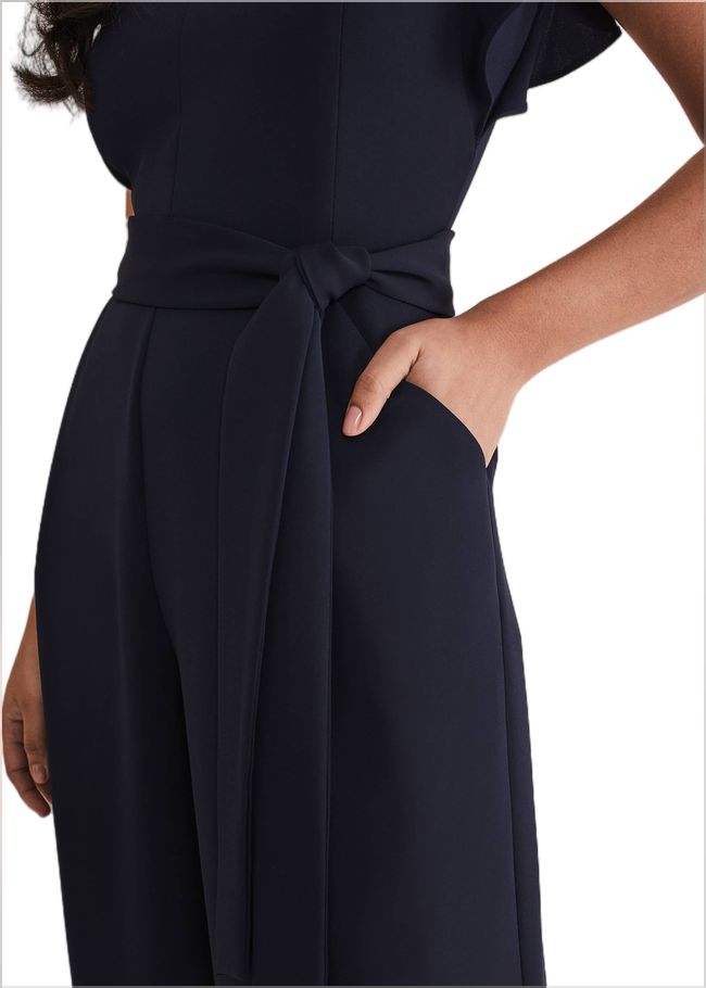  Petite Kallie V Neck Frill Jumpsuit Navy 221409351