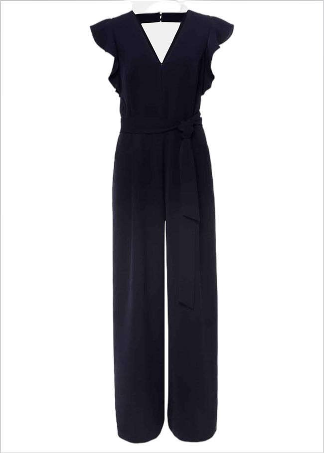  Petite Kallie V Neck Frill Jumpsuit Navy 221409351