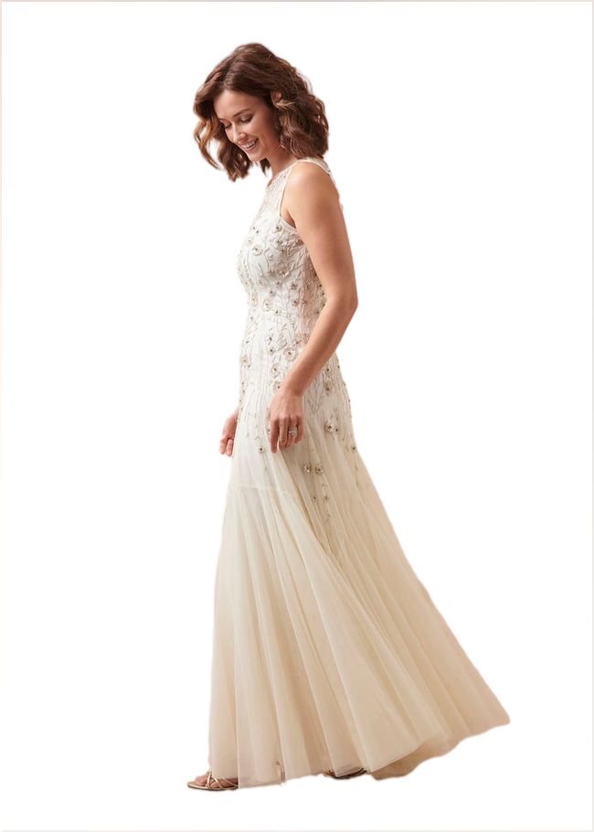  Milana Beaded Tulle Maxi Wedding Dress Parchment 221411863