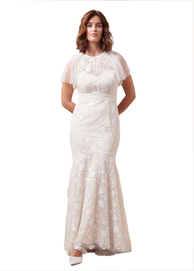  Delilah Mesh Embroidered Maxi Wedding Dress Parchment 221413863