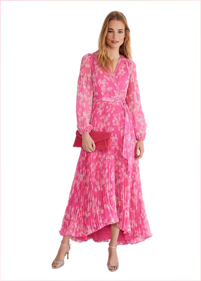  Hayley Floral Pleated Maxi Dress Neon Pink 221417617