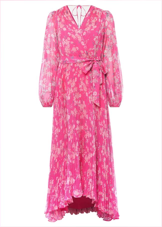  Hayley Floral Pleated Maxi Dress Neon Pink 221417617