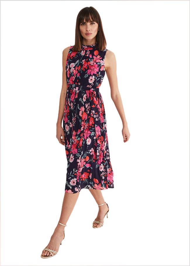  Tillie Floral Pleated Midi Dress Navy/Multi 221418493