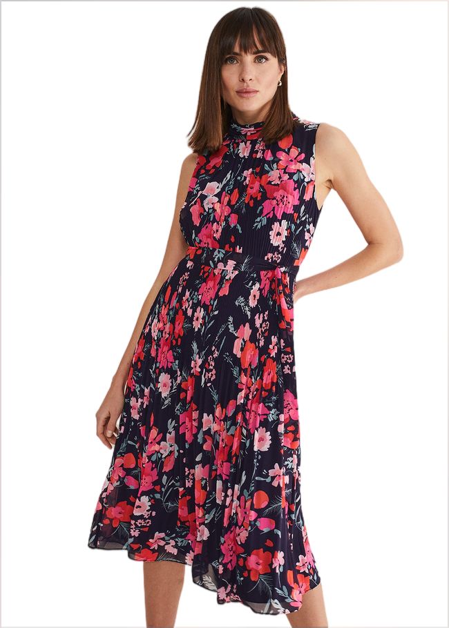  Tillie Floral Pleated Midi Dress Navy/Multi 221418493