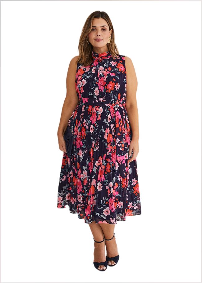  Tillie Floral Pleated Midi Dress Navy/Multi 221418493