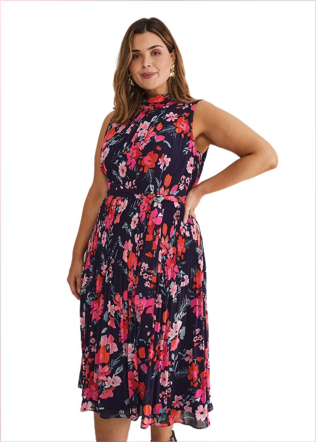  Tillie Floral Pleated Midi Dress Navy/Multi 221418493