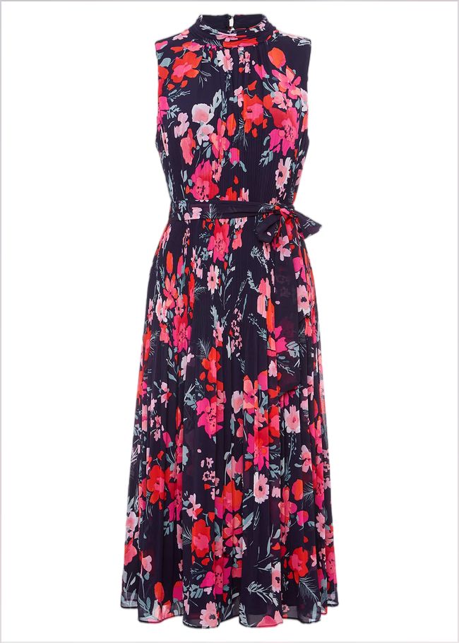  Tillie Floral Pleated Midi Dress Navy/Multi 221418493