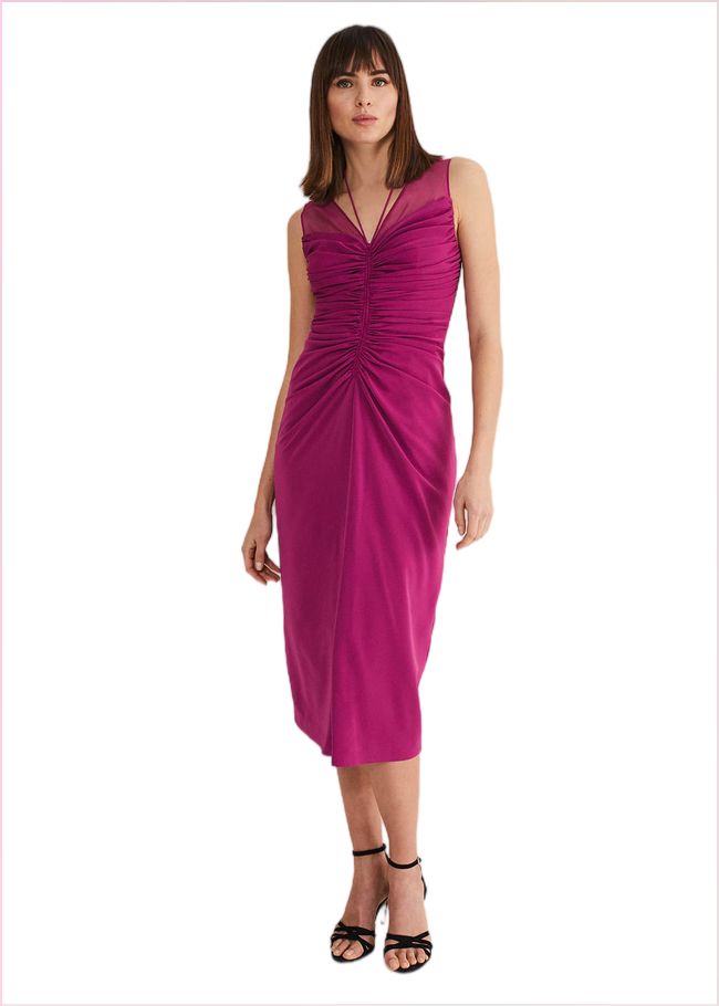  Leah Ruched Midi Dress Magenta 221420463