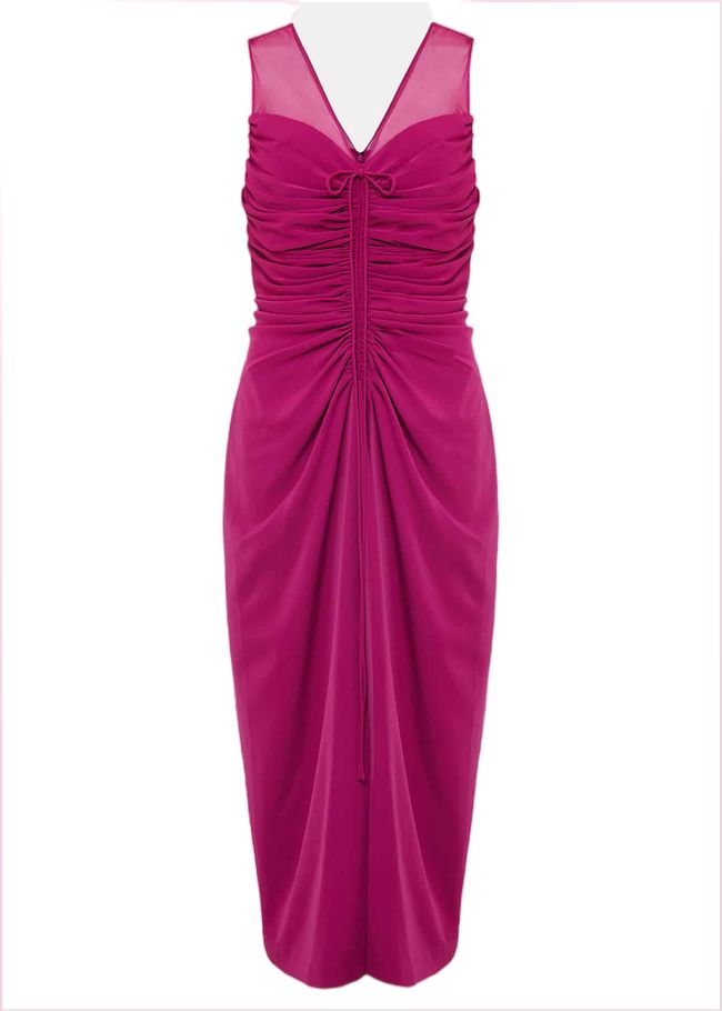  Leah Ruched Midi Dress Magenta 221420463