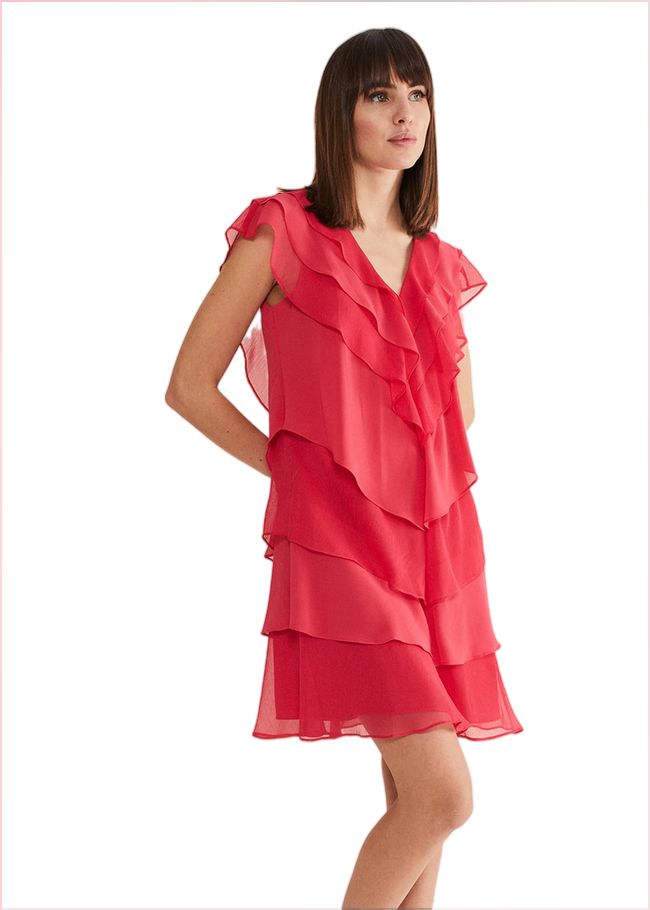  Sage Pleated Ruffle Mini Dress Raspberry 221425736