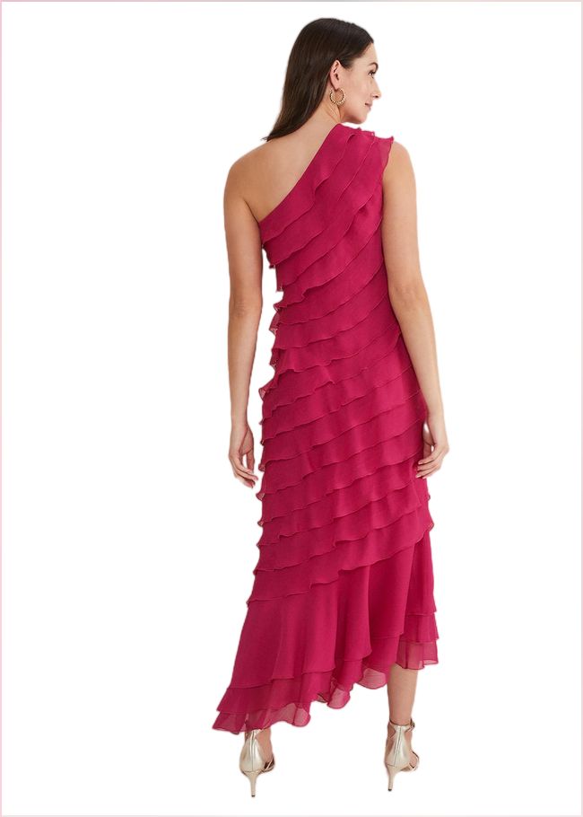  Kelsey Layered One Shoulder Maxi Dress Fuschia 221427436