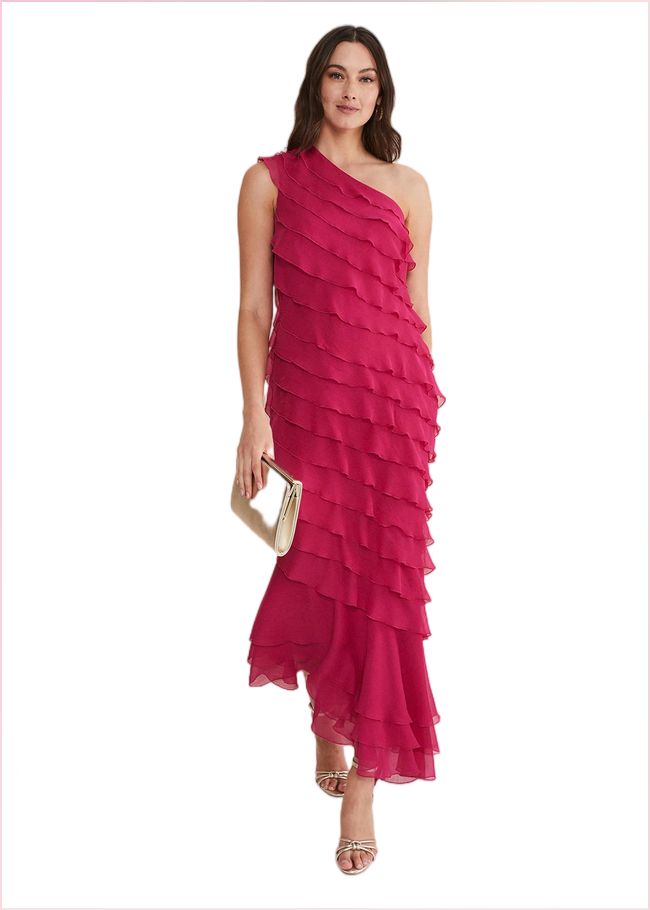  Kelsey Layered One Shoulder Maxi Dress Fuschia 221427436