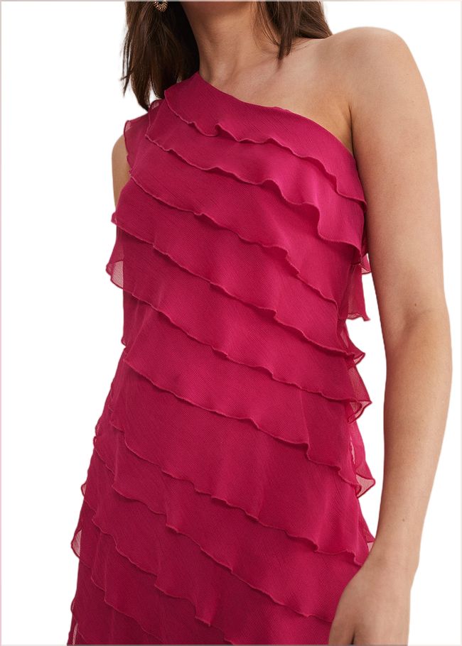  Kelsey Layered One Shoulder Maxi Dress Fuschia 221427436