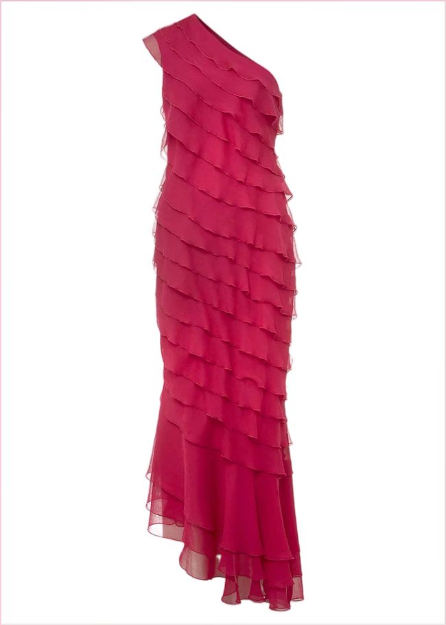  Kelsey Layered One Shoulder Maxi Dress Fuschia 221427436