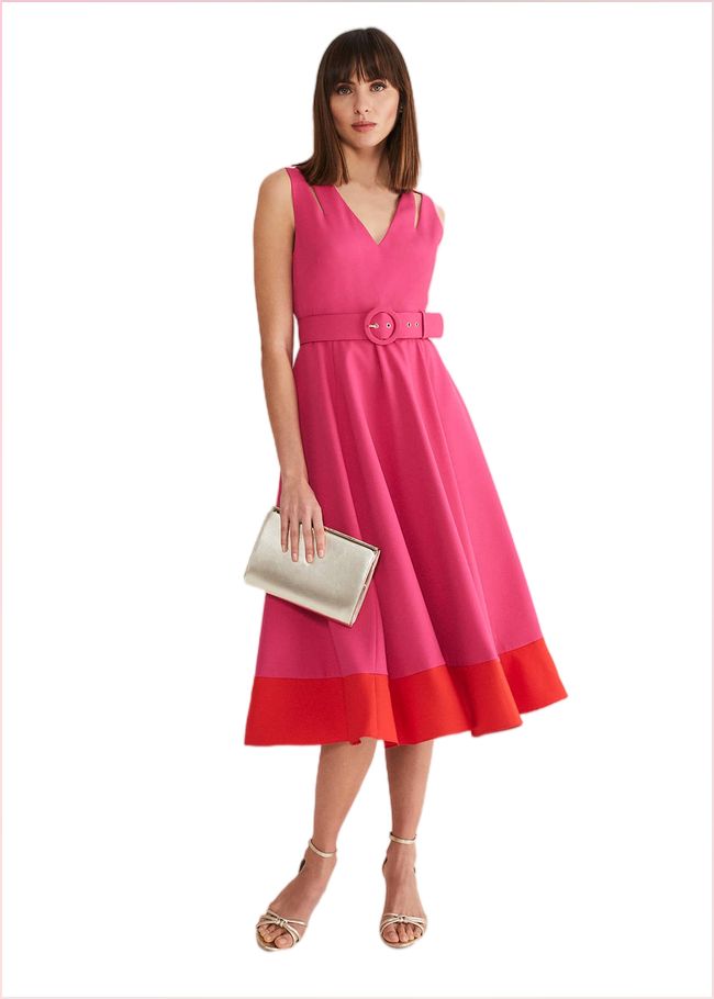  Raquel Belted Fit And Flare Dress Fuchsia/Red 221436697