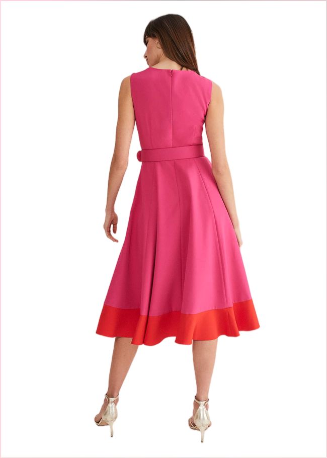  Raquel Belted Fit And Flare Dress Fuchsia/Red 221436697