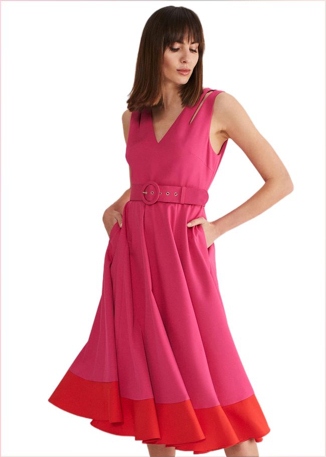  Raquel Belted Fit And Flare Dress Fuchsia/Red 221436697