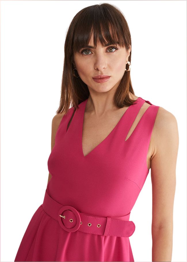  Raquel Belted Fit And Flare Dress Fuchsia/Red 221436697