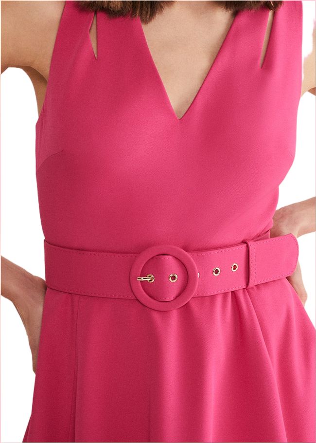  Raquel Belted Fit And Flare Dress Fuchsia/Red 221436697