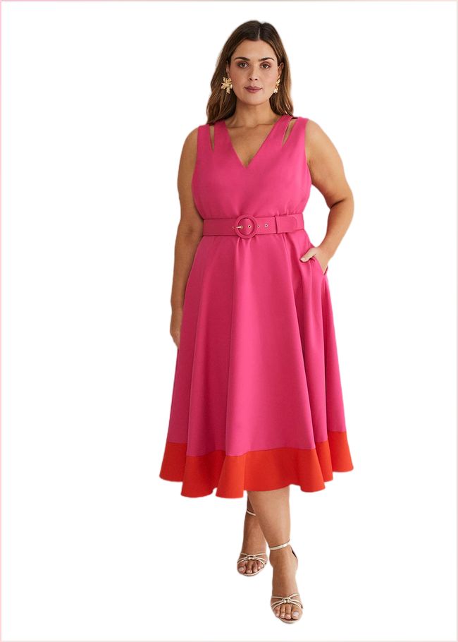  Raquel Belted Fit And Flare Dress Fuchsia/Red 221436697