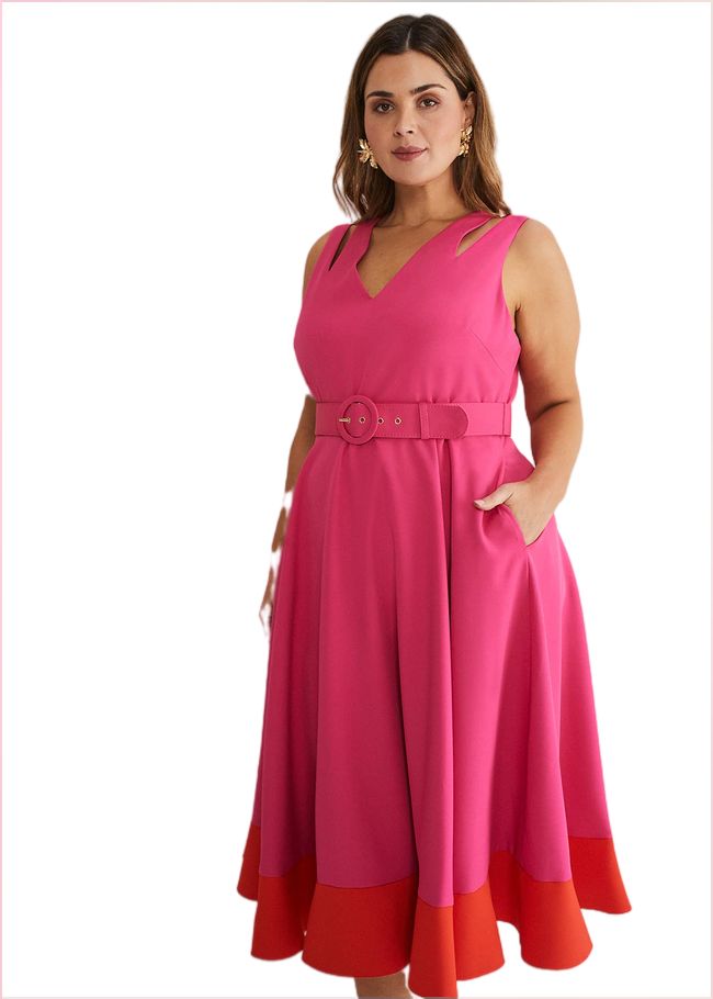  Raquel Belted Fit And Flare Dress Fuchsia/Red 221436697