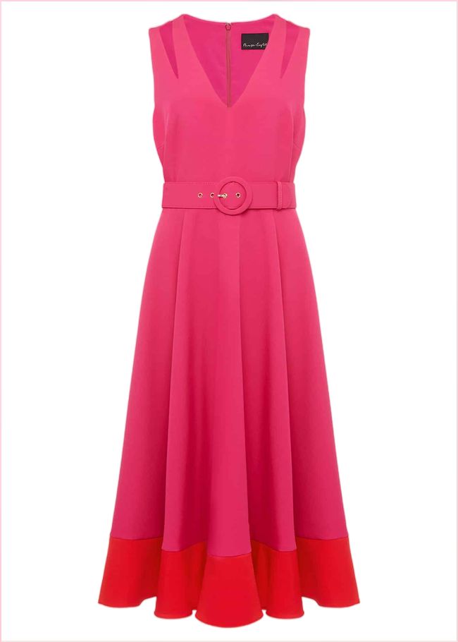  Raquel Belted Fit And Flare Dress Fuchsia/Red 221436697