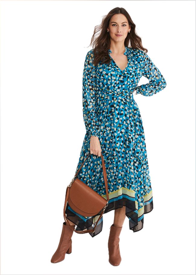  Juno Border Hem Midi Dress Blue/Multi 221442380