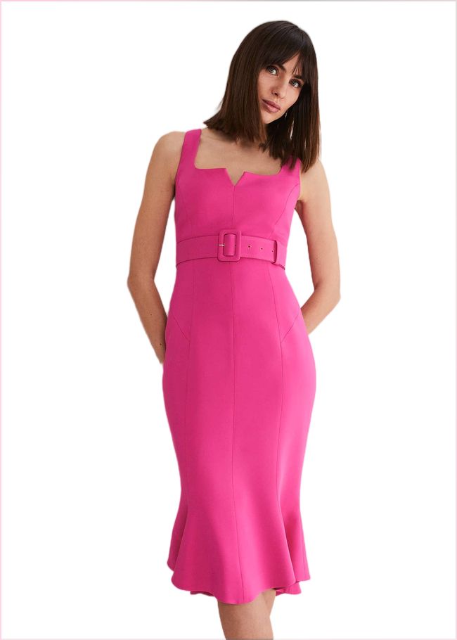  Adria Pink Fitted Midi Dress Hot Pink 221445694