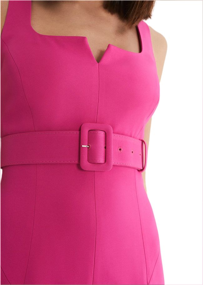  Adria Pink Fitted Midi Dress Hot Pink 221445694