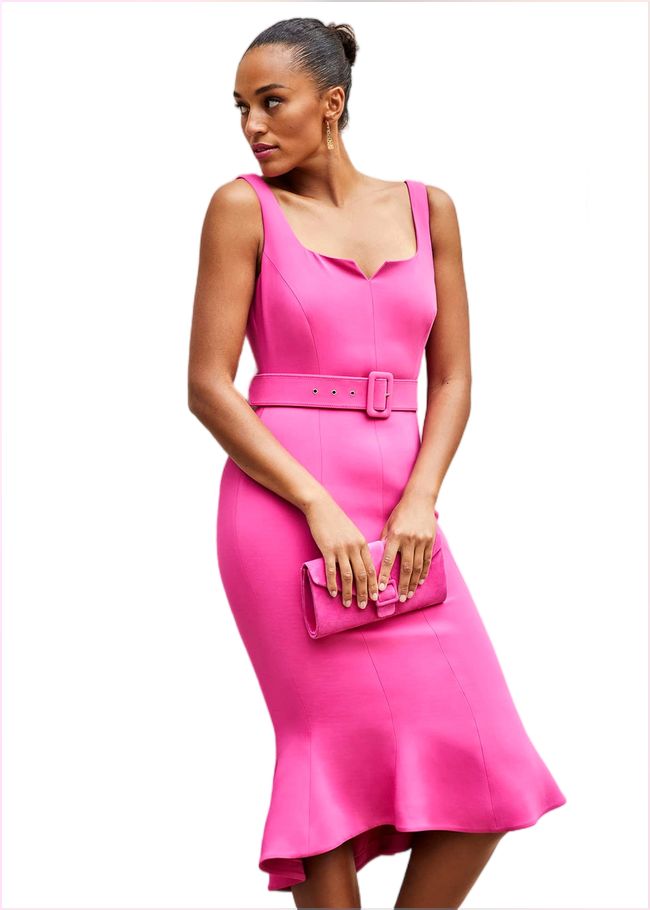  Adria Pink Fitted Midi Dress Hot Pink 221445694