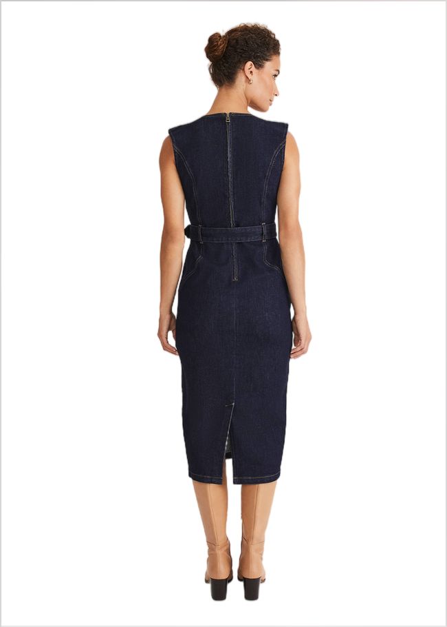  Anwen Fitted Denim Midi Dress Indigo 221451353