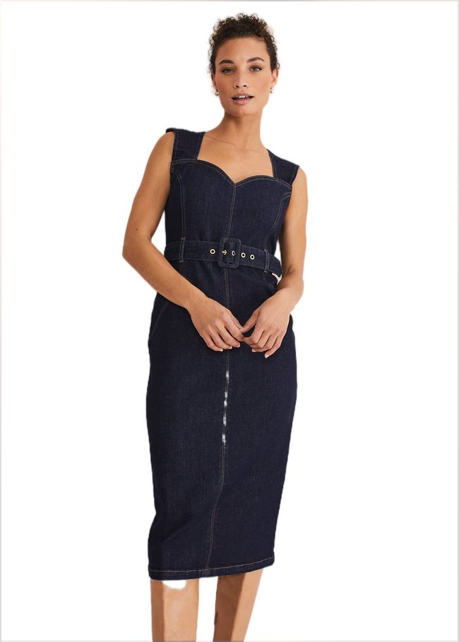  Anwen Fitted Denim Midi Dress Indigo 221451353