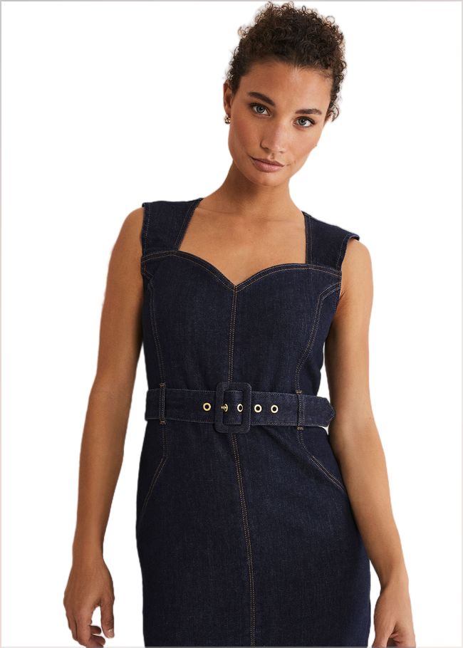  Anwen Fitted Denim Midi Dress Indigo 221451353