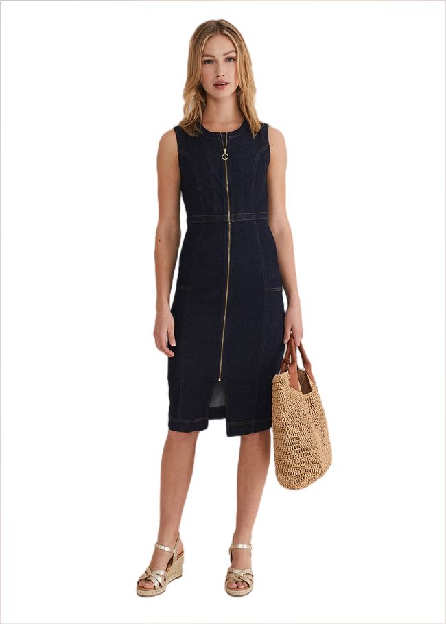  Anwen Fitted Denim Midi Dress Indigo 221451353