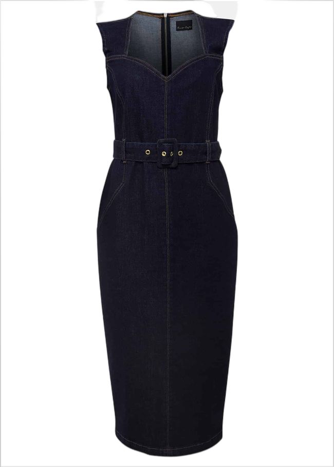  Anwen Fitted Denim Midi Dress Indigo 221451353