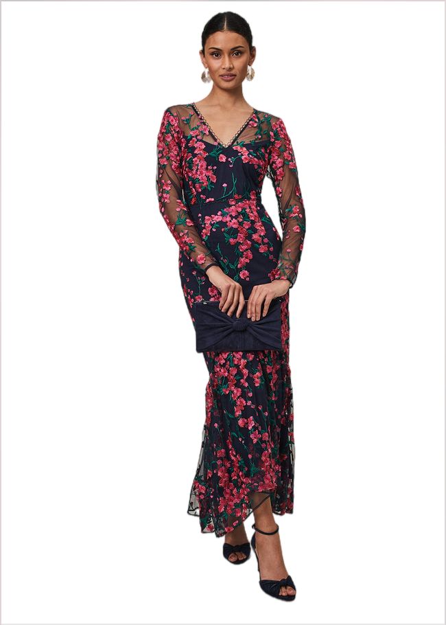  Trisha Embroidered Maxi Dress Navy/Pink 221452281