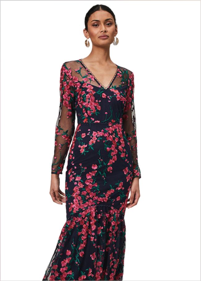  Trisha Embroidered Maxi Dress Navy/Pink 221452281